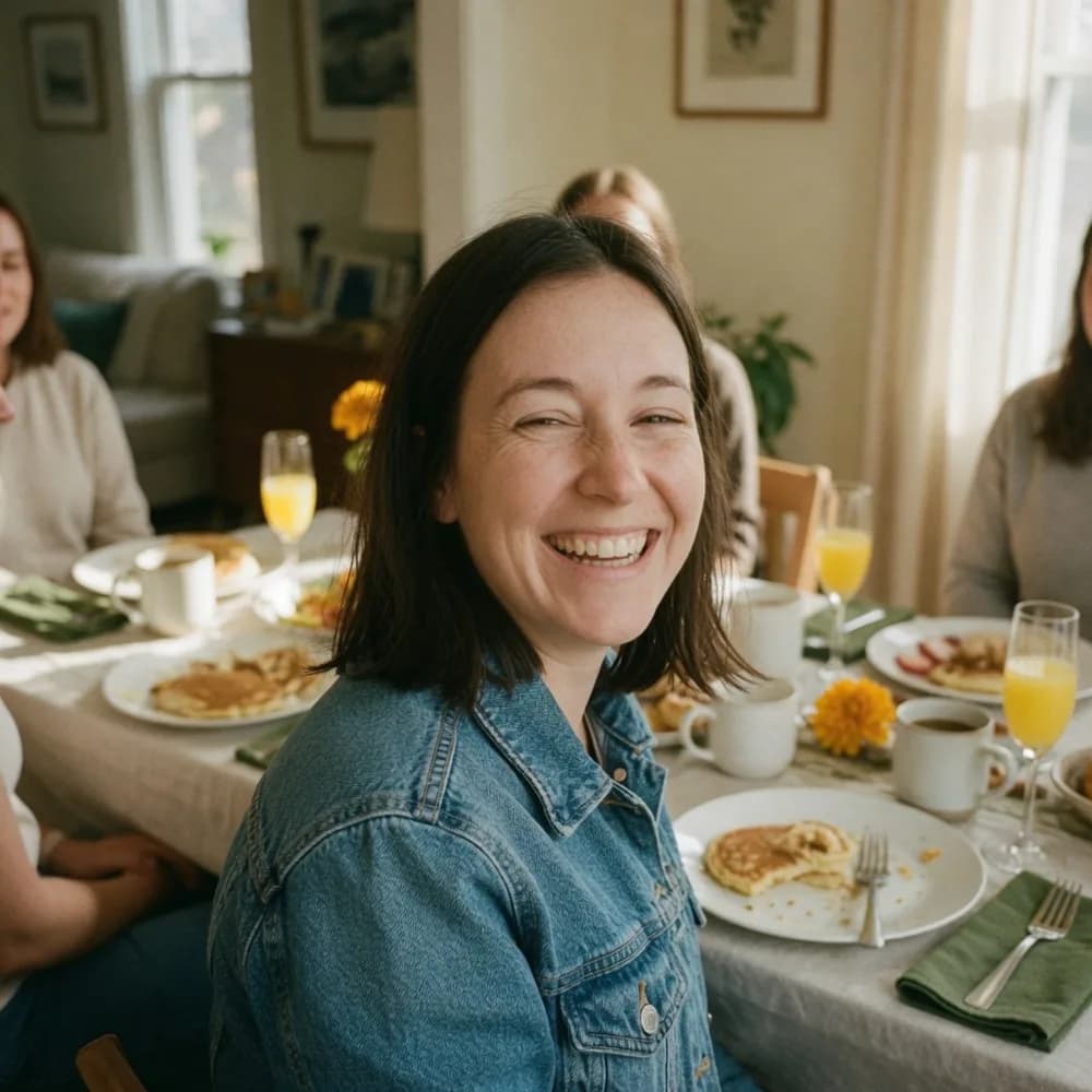 Laughing over a long brunch with friends